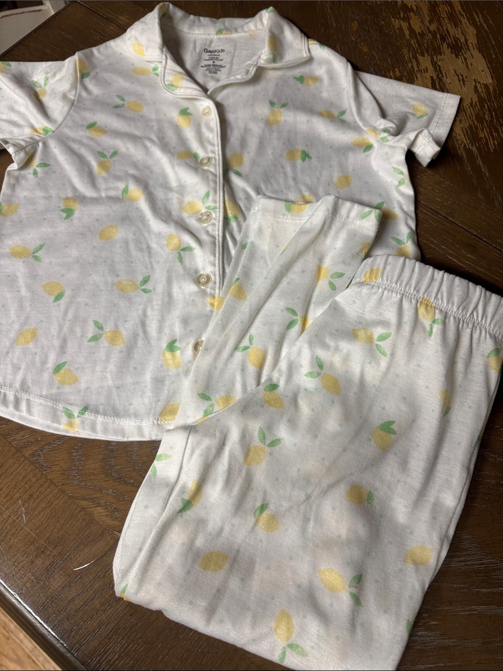 GAP White Pajama Set with Yellow Lemon Print
